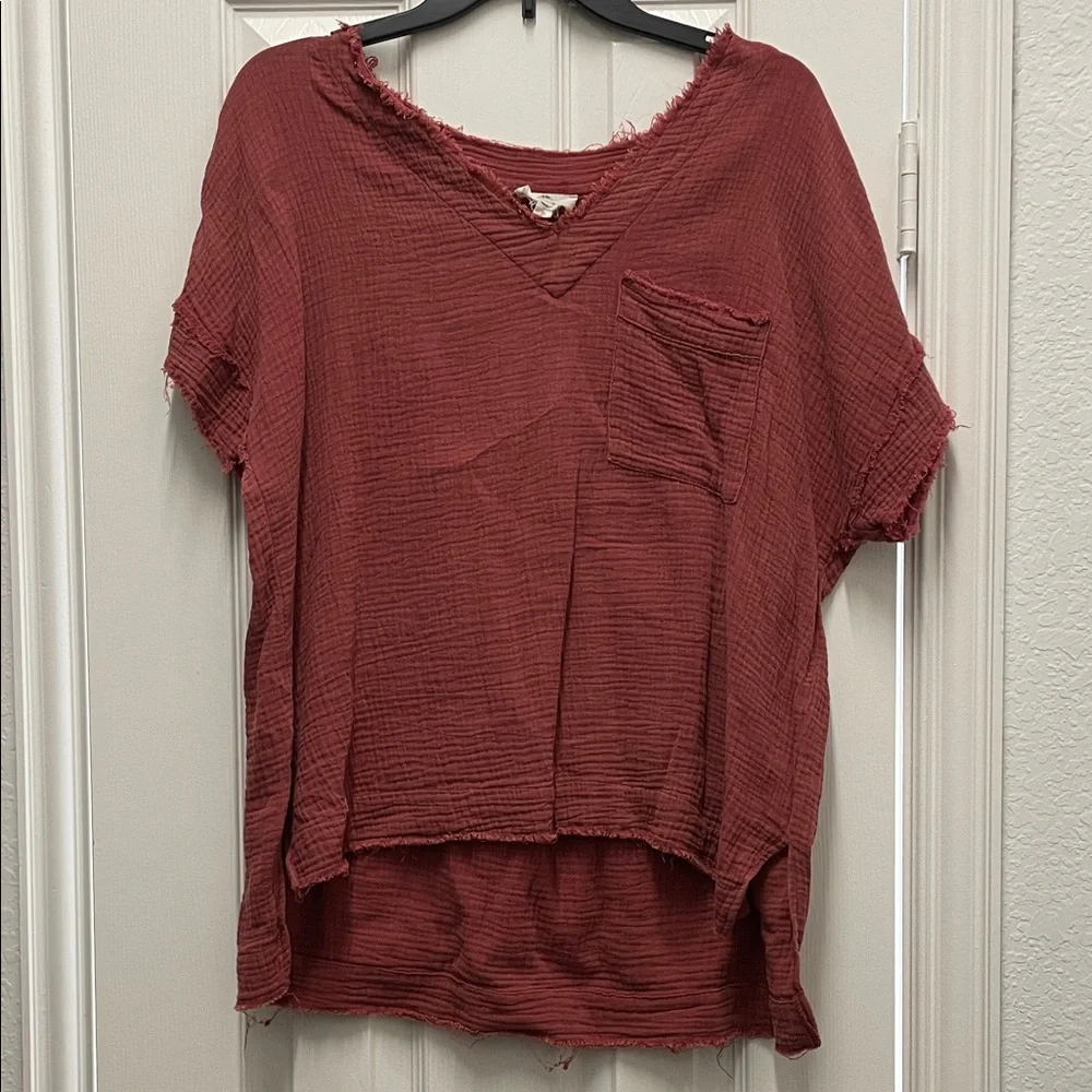 Entro Textured V-Neck Top - Rust - Picture 1 of 3